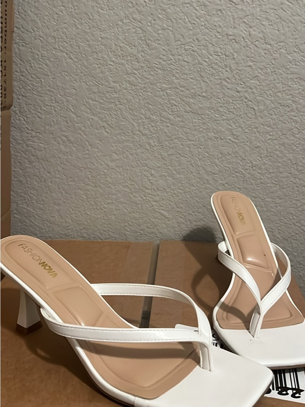 Fashion Nova White Square-Toe Strappy Heeled Mules